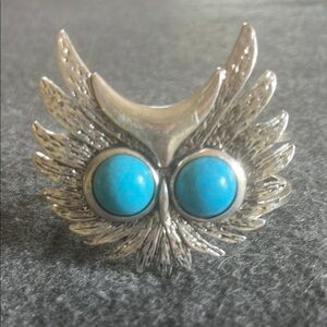 Vintage Silver Owl Wing Cuff Bracelet with Turquoise Colored Eyes